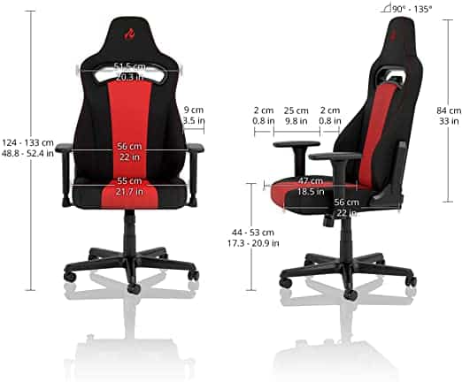 Dimensions fauteuil gaming ergonomique Nitro-Concepts E250 en noir et rouge